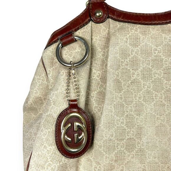 GUCCI GG Canvas Beige Monogream Diamante Sukey Boston Shoulder Tote Bag - Picture 2 of 13